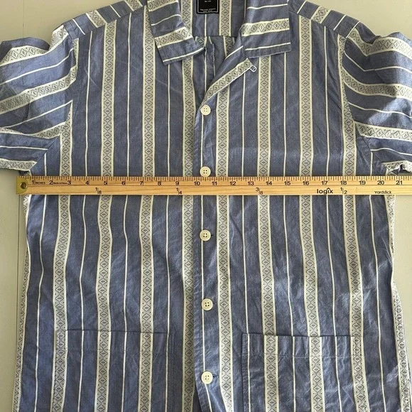 Todd Snyder Mens Blue White Striped Short Sleeve Camp Shirt Cotton Size M
